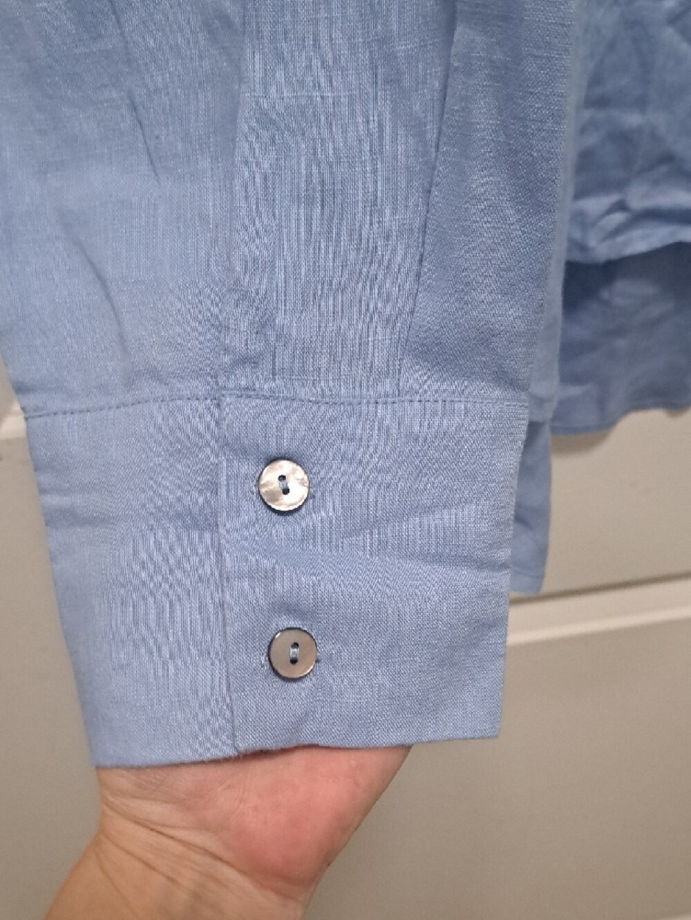 Light Blue Button-Up Collared Women's Top - Picture 3 of 4